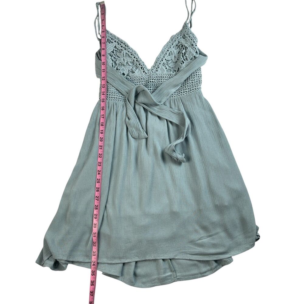 Ocean Drive Women's Mini Dress Large Blue Crochet Tie Back Sleeveless V-Neck NWT - Picture 8 of 10